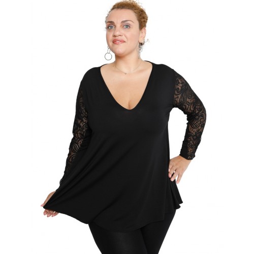 B19-251D Alpha blouse with lace on sleeves - Black