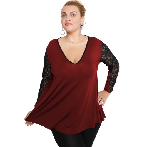 B19-251D Alpha blouse with lace on sleeves - Bordeaux