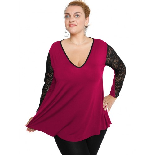 B19-251D Alpha blouse with lace on sleeves - Fuchsia
