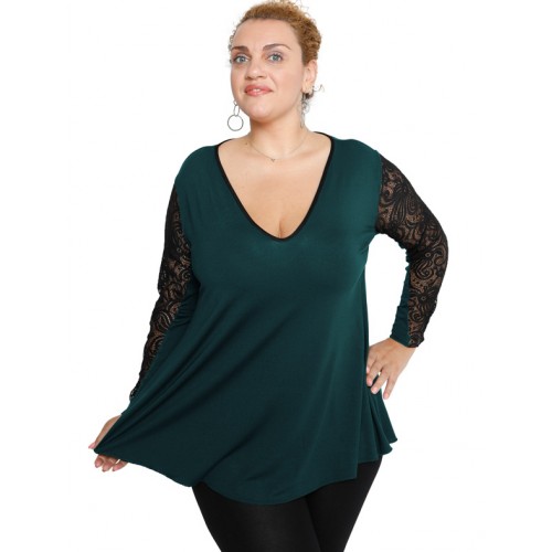B19-251D Alpha blouse with lace on sleeves - Petrol