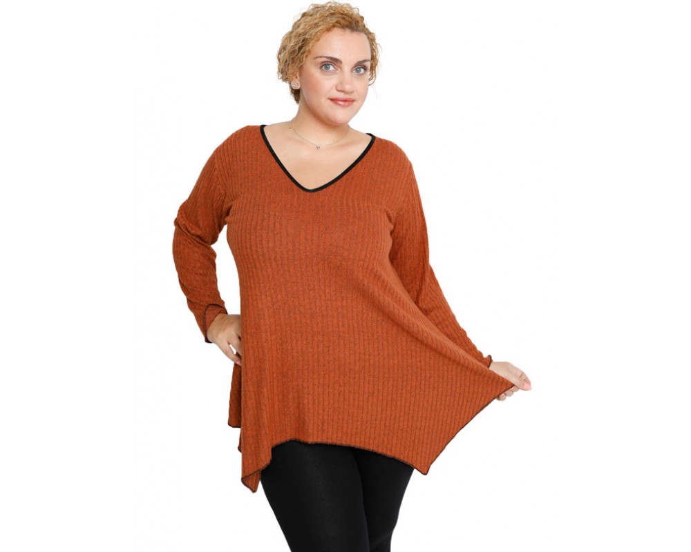 B19-2528V Knitted alpha blouse - Rust Plus Size