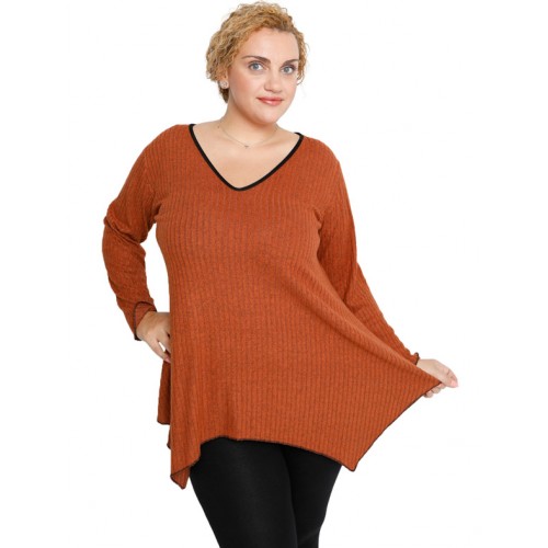B19-2528V Knitted alpha blouse - Rust