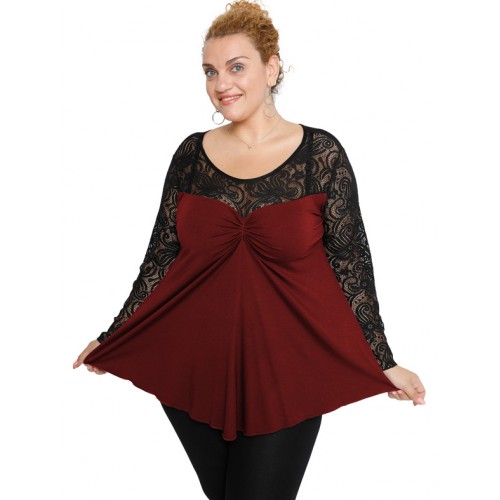 B19-253D Alpha blouse with lace - Bordeaux
