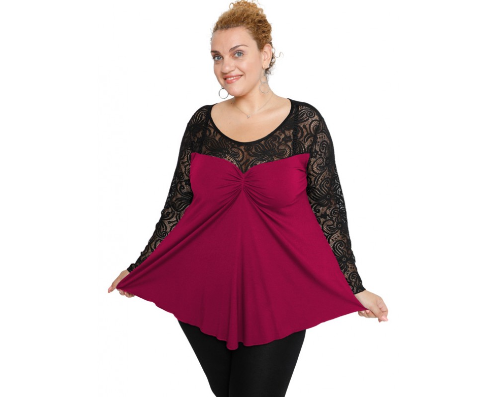 B19-253D Alpha blouse with lace - Fuchsia Plus Size