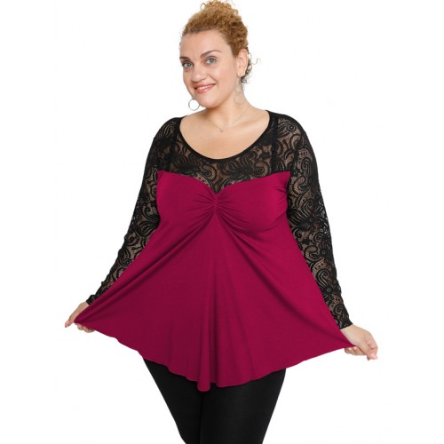 B19-253D Alpha blouse with lace - Fuchsia