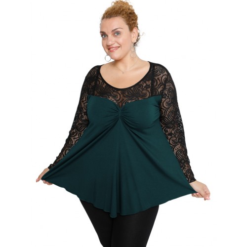 B19-253D Alpha blouse with lace - Petrol