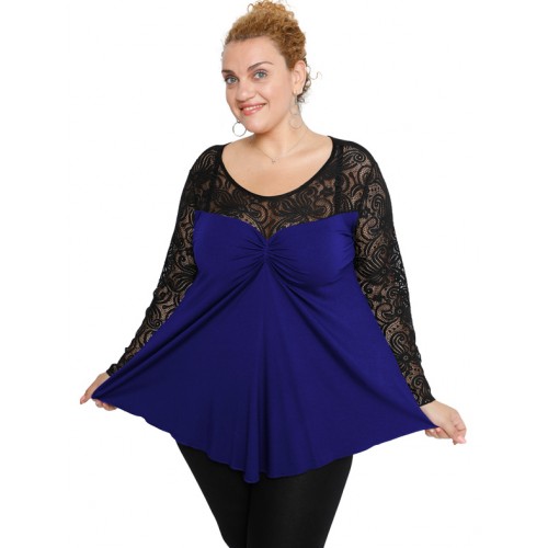 B19-253D Alpha blouse with lace - Royal Blue