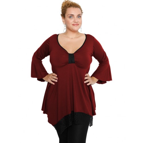 B19-255D Alpha blouse with lace - Bordeaux