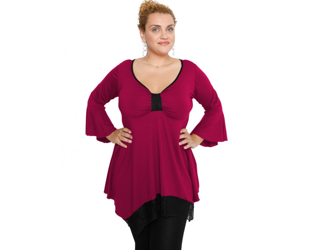 B19-255D Alpha blouse with lace - Fuchsia Plus Size