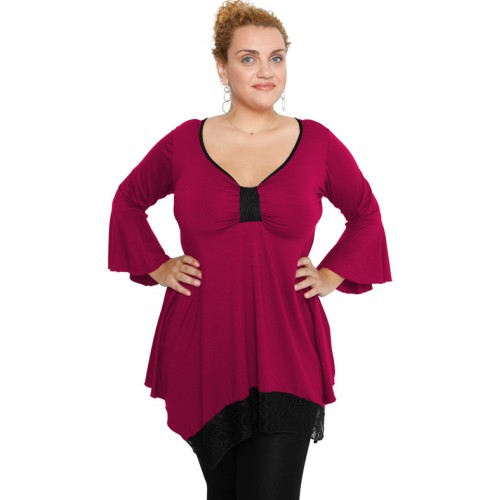 B19-255D Alpha blouse with lace - Fuchsia