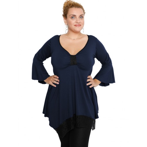 B19-255D Alpha blouse with lace - Navy Blue