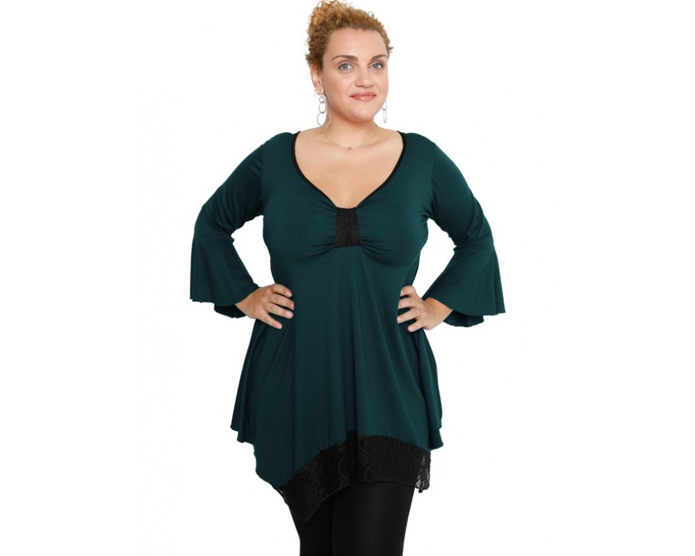 B19-255D Alpha blouse with lace - Petrol Plus Size