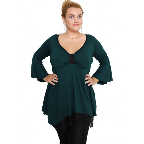 B19-255D Alpha blouse with lace - Petrol