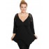 B19-279D Classic blouse with lace on shoulders - Black