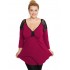 B19-279D Classic blouse with lace on shoulders - Fuchsia