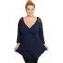 B19-279D Classic blouse with lace on shoulders - Navy Blue