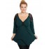 B19-279D Classic blouse with lace on shoulders - Petrol