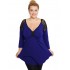 B19-279D Classic blouse with lace on shoulders - Royal Blue
