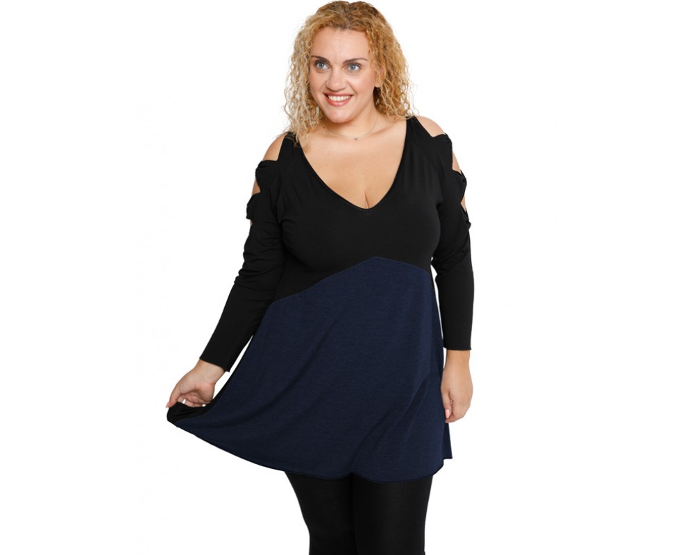 B19-281B Evaze blouse - Navy Blue Plus Size