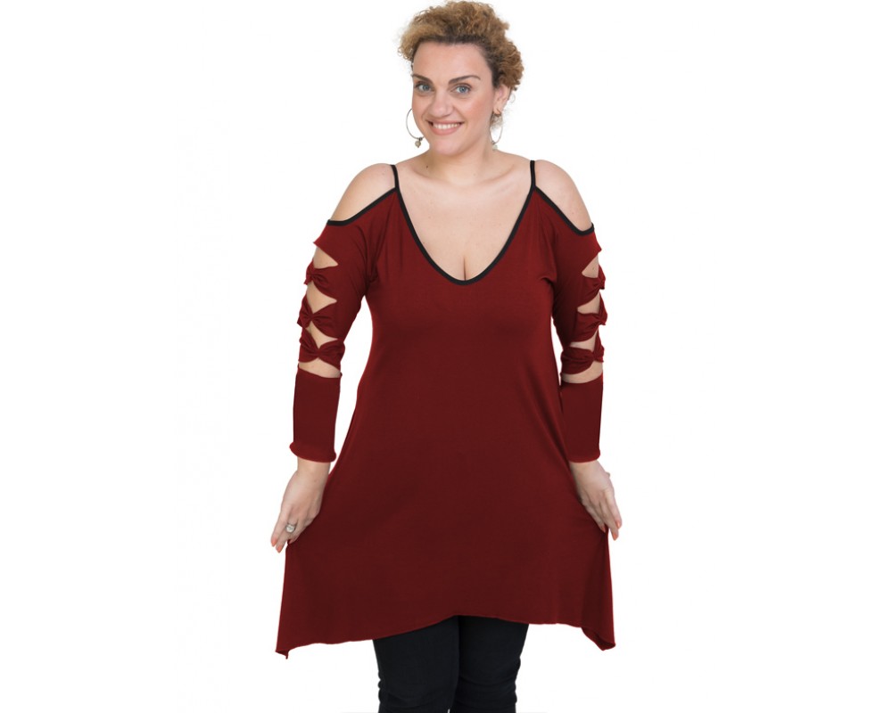 B19-282 Evaze blousedress - Bordeaux Plus Size