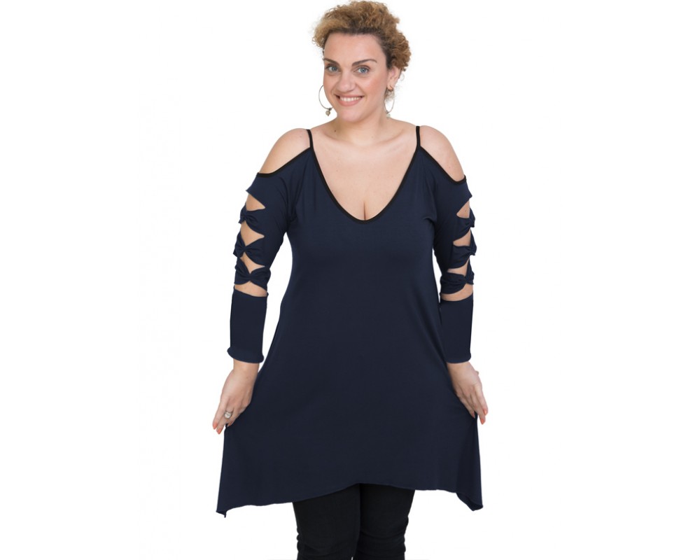 B19-282 Evaze blousedress - Navy Blue Plus Size