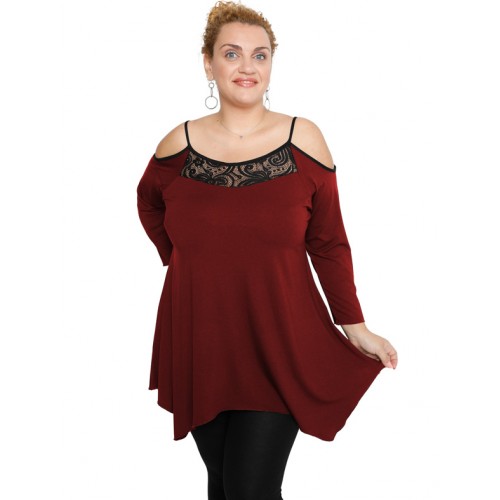 B19-283D Alpha blouse with lace on chest - Bordeaux B19-283D Alpha blouse with lace on chest - Bordeaux