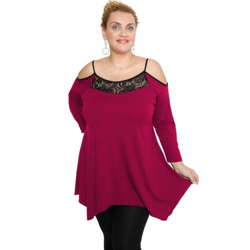 B19-283D Alpha blouse with lace on chest - Fuchsia B19-283D Alpha blouse with lace on chest - Fuchsia