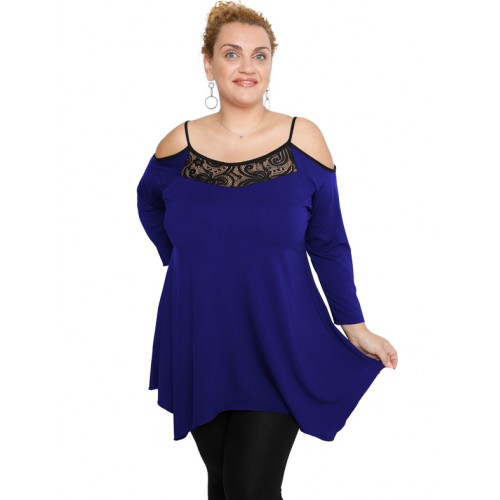B19-283D Alpha blouse with lace on chest - Royal Blue B19-283D Alpha blouse with lace on chest - Royal Blue