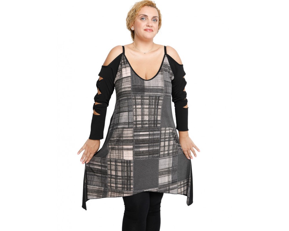 B19-2982 Evaze blousedress with pattern Plus Size