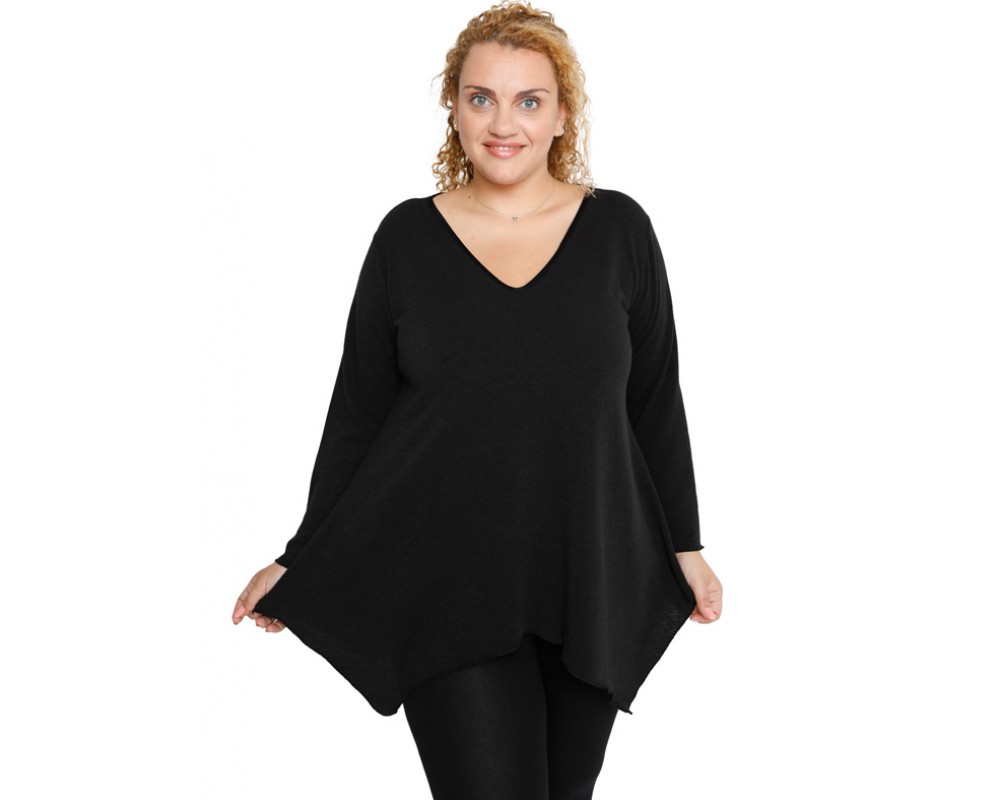 B19-328V Knitted alpha blouse - Black Plus Size