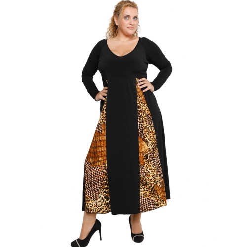 B19-3724F Dress with pattrn and stripes - Rust