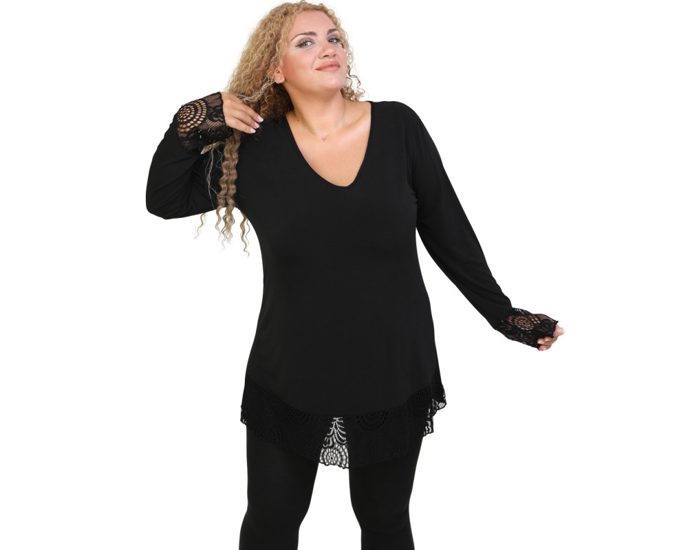 B20-108LDV Evaze Jersey blouse with lace Plus Size
