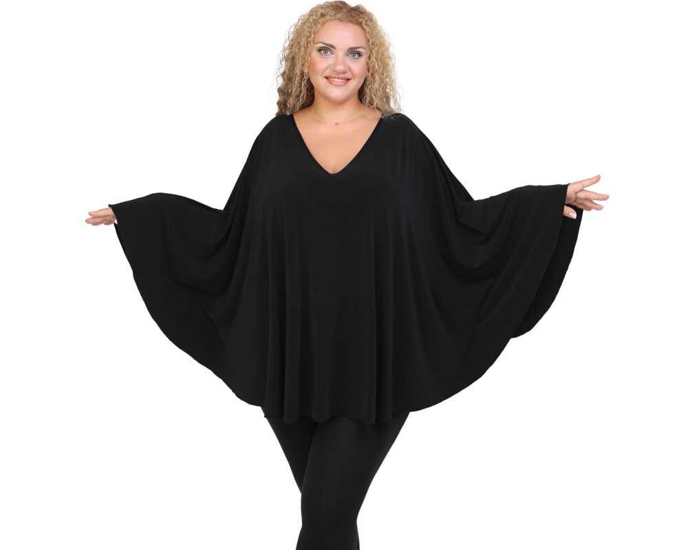 Jersey Umbrella Blouse - Black Plus Size