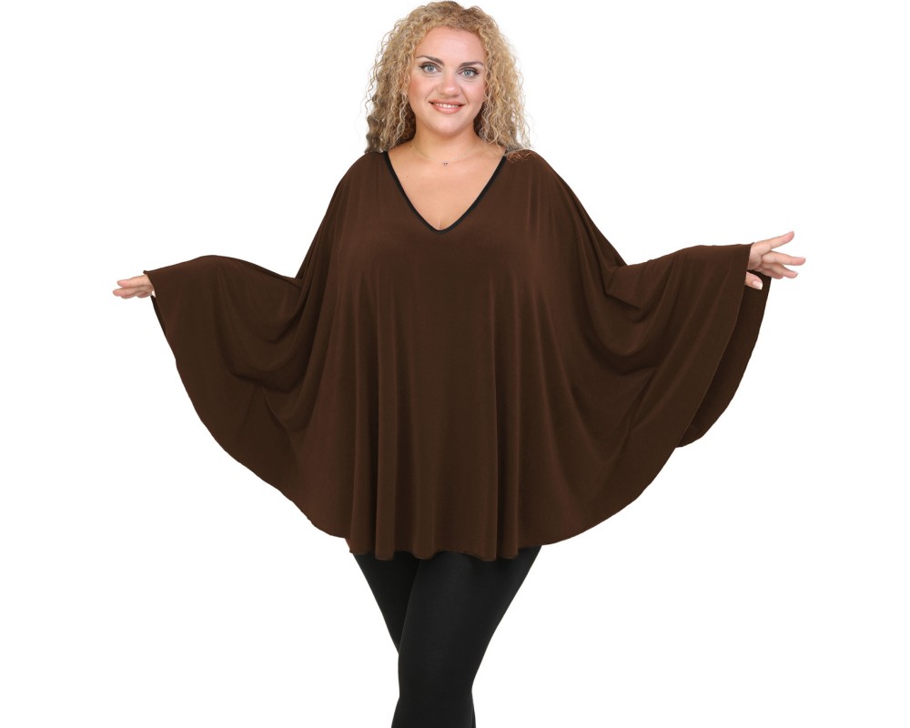 Jersey Umbrella Blouse - Brown Plus Size