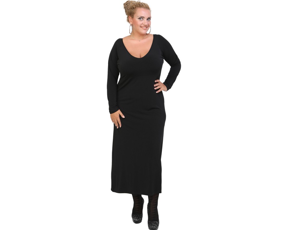 B20-123FK Long Jersey Dress - Black Plus Size