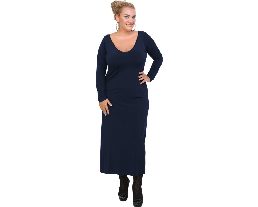 B20-123FK Long Jersey Dress - Blue-marin Plus Size