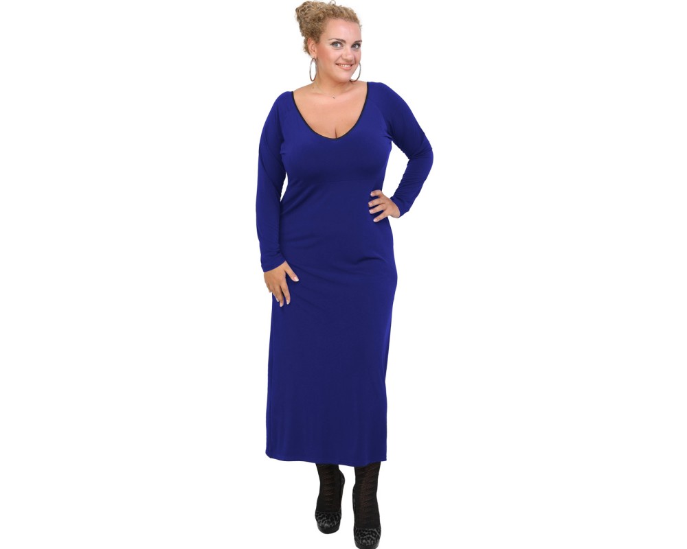 B20-123FK Long Jersey Dress - Blue-roi Plus Size