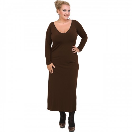 B20-123FK Long Jersey Dress - Brown