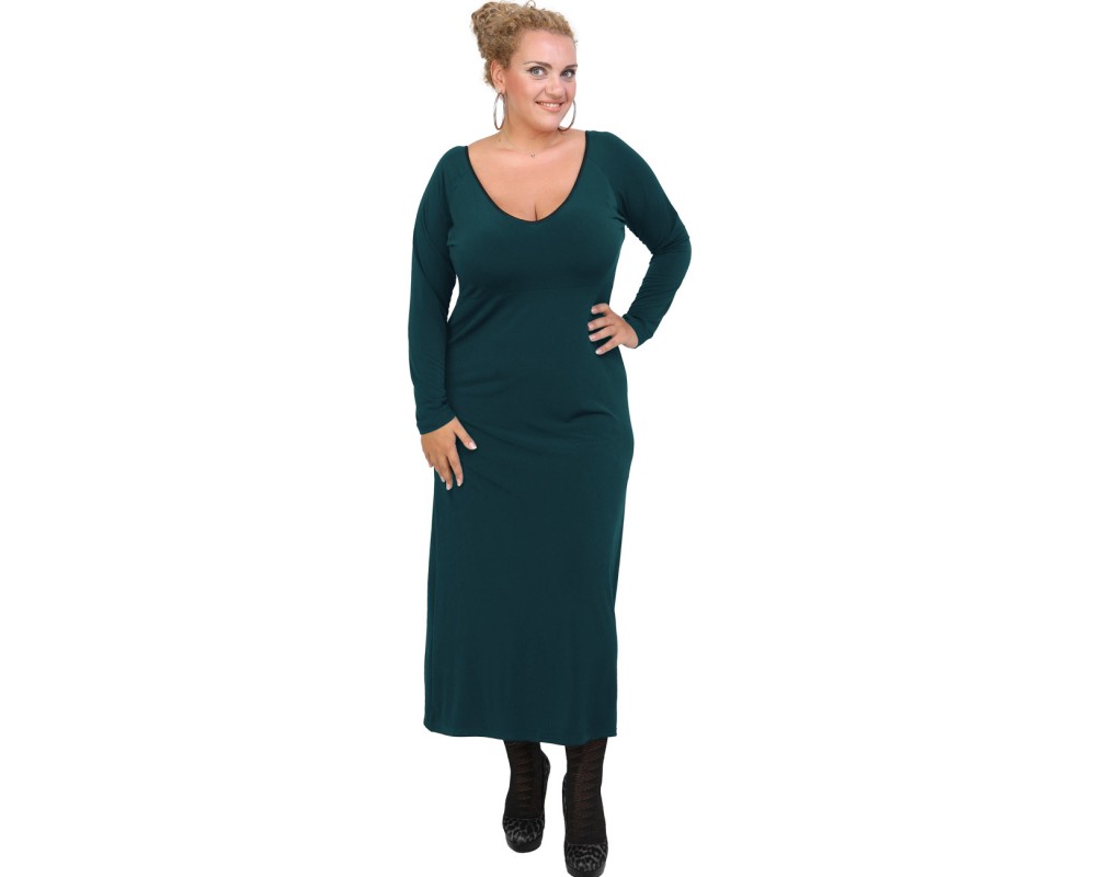 B20-123FK Long Jersey Dress - Petrol Plus Size