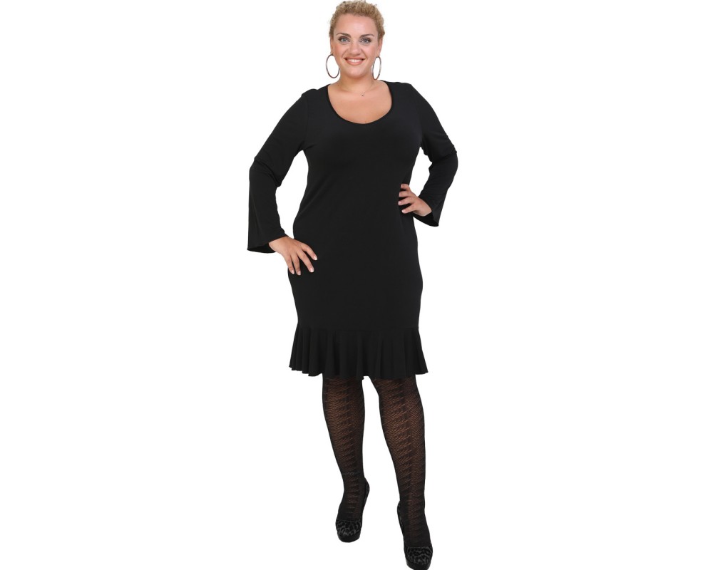 B20-125F Jersey Dress with volan hem - Black Plus Size