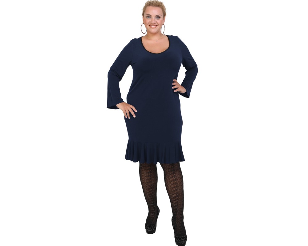 B20-125F Jersey Dress with volan hem - Blue-marin Plus Size