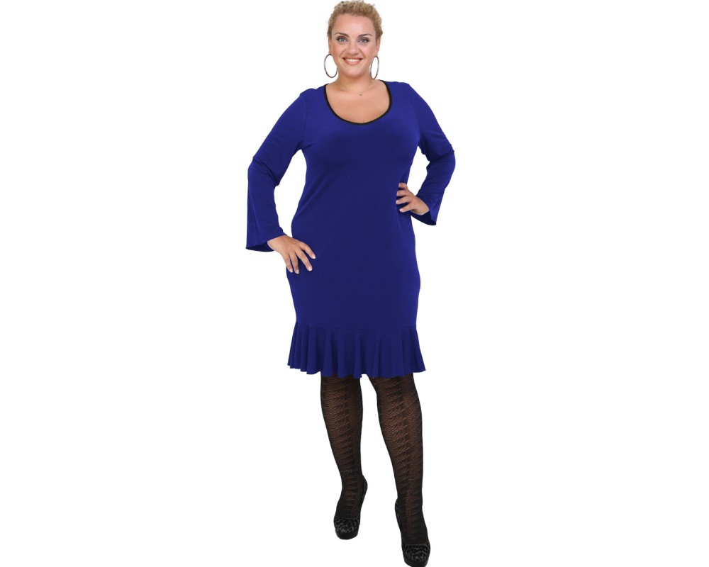 B20-125F Jersey Dress with volan hem - Blue-roi Plus Size
