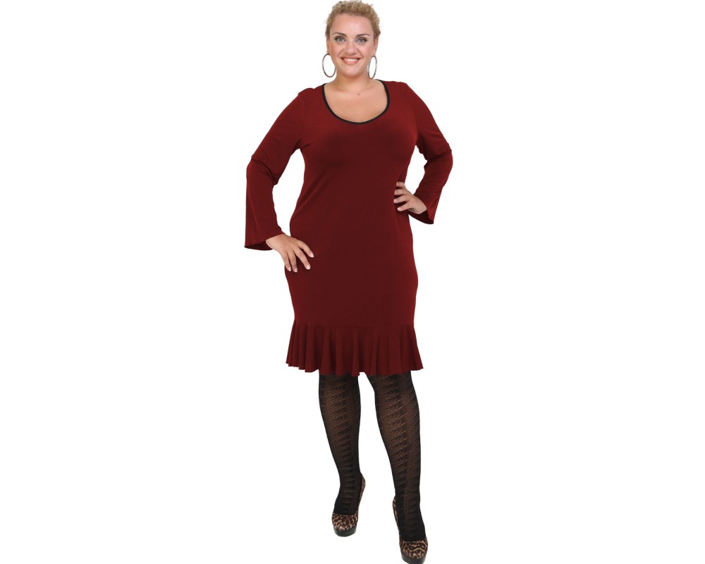 B20-125F Jersey Dress with volan hem - Bordeaux Plus Size