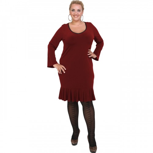 B20-125F Jersey Dress with volan hem - Bordeaux