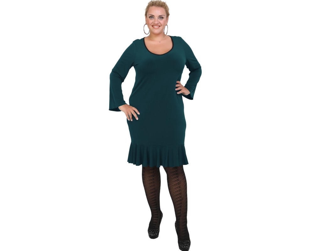 B20-125F Jersey Dress with volan hem - Petrol Plus Size