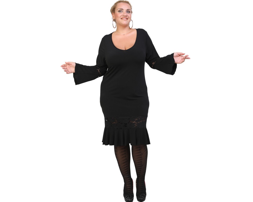 B20-125FD Jersey Dress with volan hem and lace Plus Size