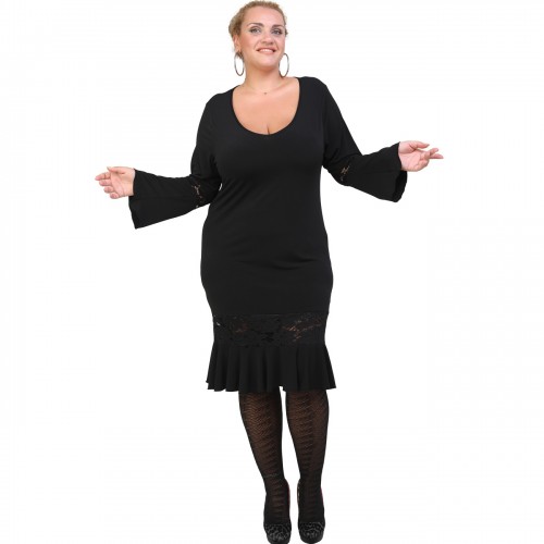 B20-125FD Jersey Dress with volan hem and lace