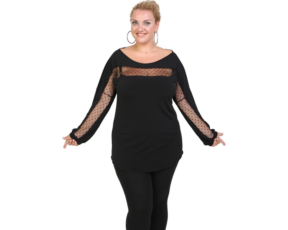 B20-125T Raglan Jersey Blouse with tulle Plus Size