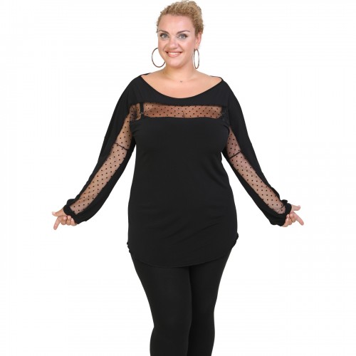 B20-125T Raglan Jersey Blouse with tulle