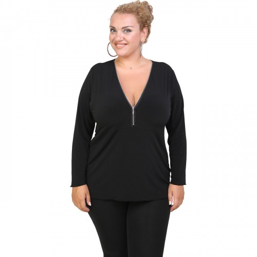 B20-190 Jersey Blouse with zipper - Black